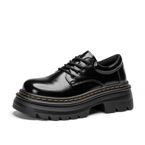 Warrior back-to-back shoes for small students, literary and casual height increasing shoes, fashionable British style small leather shoes, thick soles, Mary Jane shoes, women, black