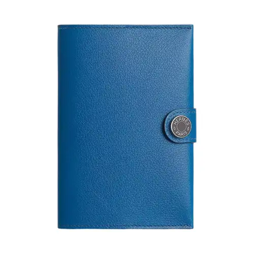 HERMES Evercolor Leather Passport Holder Men's French Blue