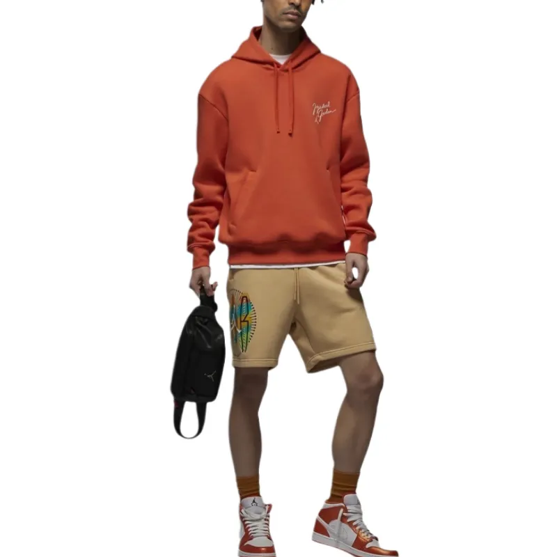 Jordan Flight MVP Letter Print Thickened And Fleece Lined Pullover Sweatshirt Men's Rush Orange