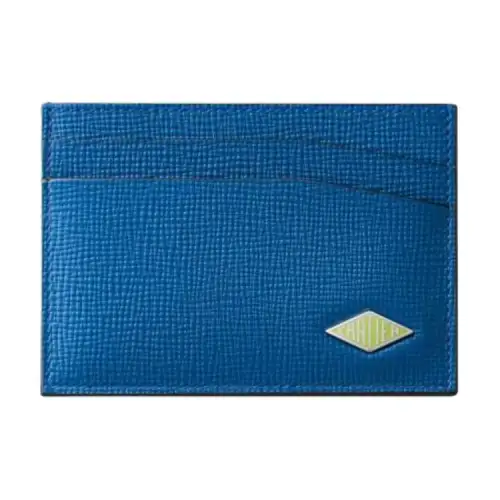 CARTIER Grain Calfskin Card Holder Unisex Sea Blue