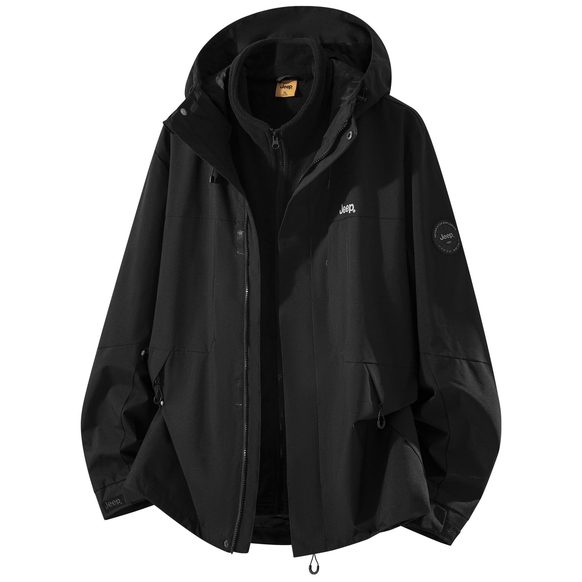 Jeep Travel windproof waterproof jeep, water repellent wear-resistant removable velvet sports minimalistic liner, jacket for hiking for traveling with hood for men and women, three-in-one, loose fit, high-quality style
