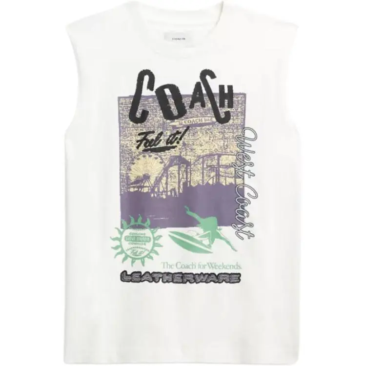 COACH Tank Tops Men's White Crew Neck Moderate Straight Fit