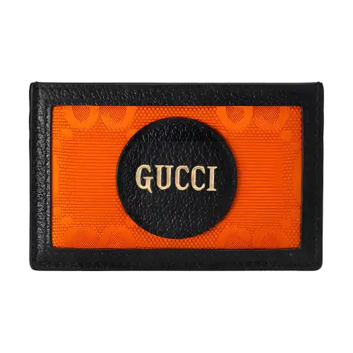 GUCCI Nylon With Leather Card Holder Unisex Orange/Black