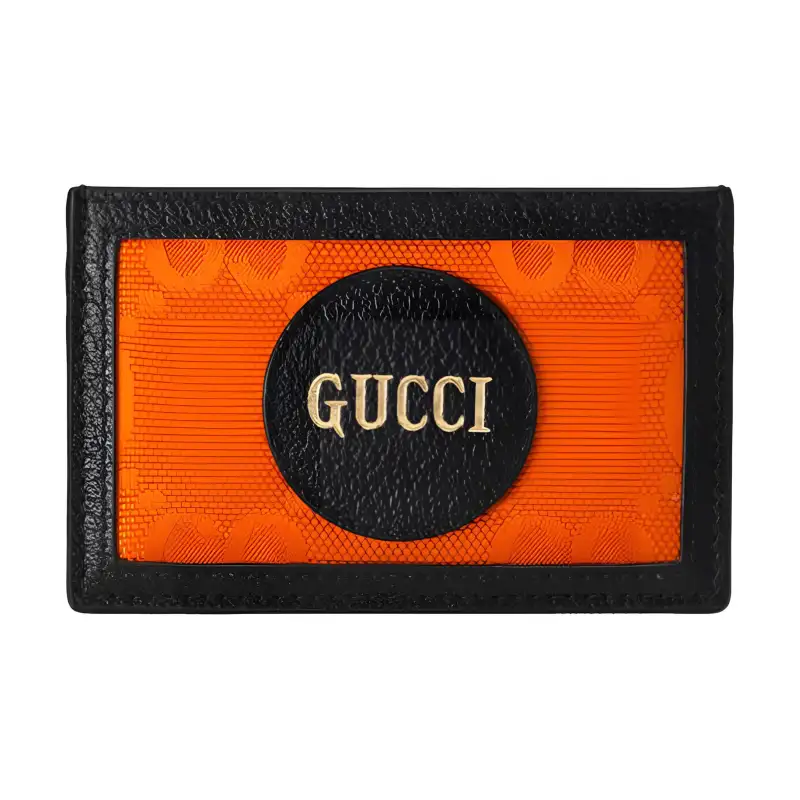 GUCCI Nylon With Leather Card Holder Unisex Orange/Black