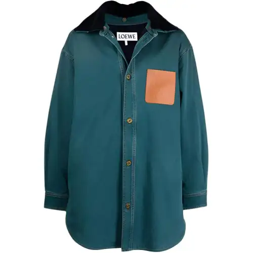 LOEWE Denim Jackets Men's Blue Lapel Moderate Straight Fit