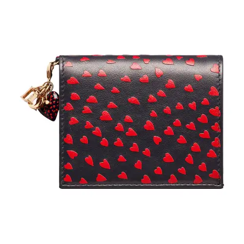 DIOR Lady Dior Cow Leather Card Holder Women's Marine Blue/Red
