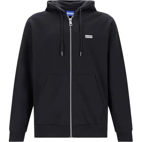 HUGO BOSS Black sports cardigan with hood with zipper, sweatshirt, with your logo imprint, loose fit