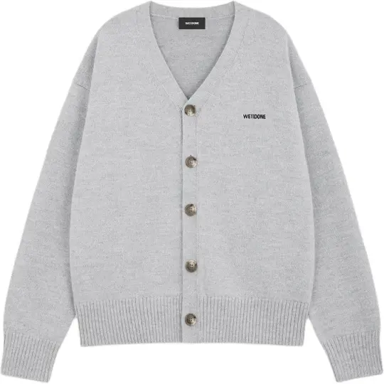 WE11DONE Knitwear Unisex Gray V Neck Moderate Cardigan