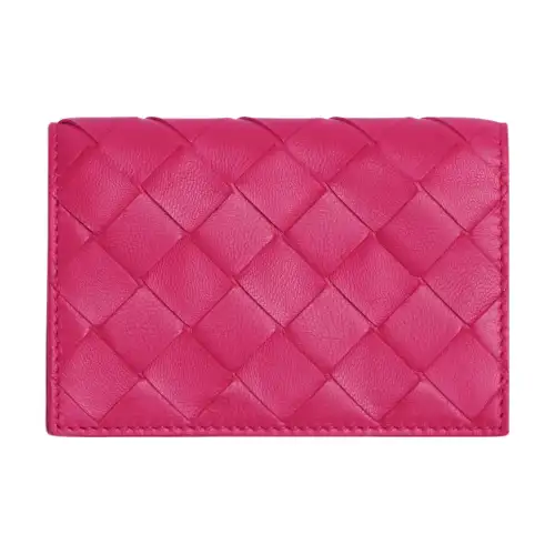 Bottega Veneta Sheepskin Business Card Holder Women's Cranberry Color