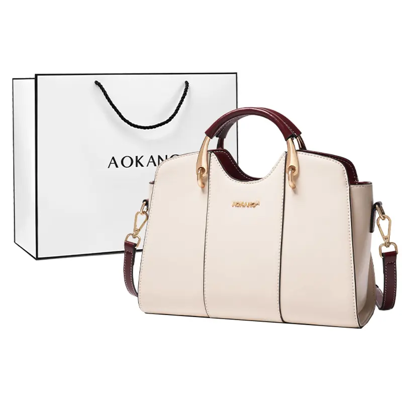 AOKANG Cow Leather Shoulder Bag, Crossbody Bag Regular Women's Naples Apricot/Hepburn Black