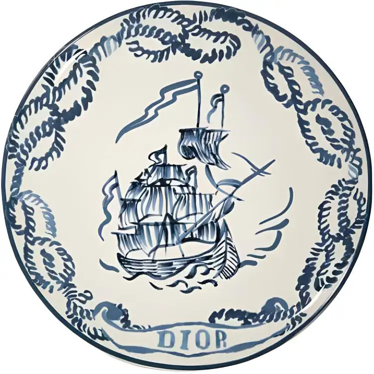 DIOR Dior Ceramics 2023 Early Spring Series Sailing Boat Pattern Round Dinner Plate Plate Blue
