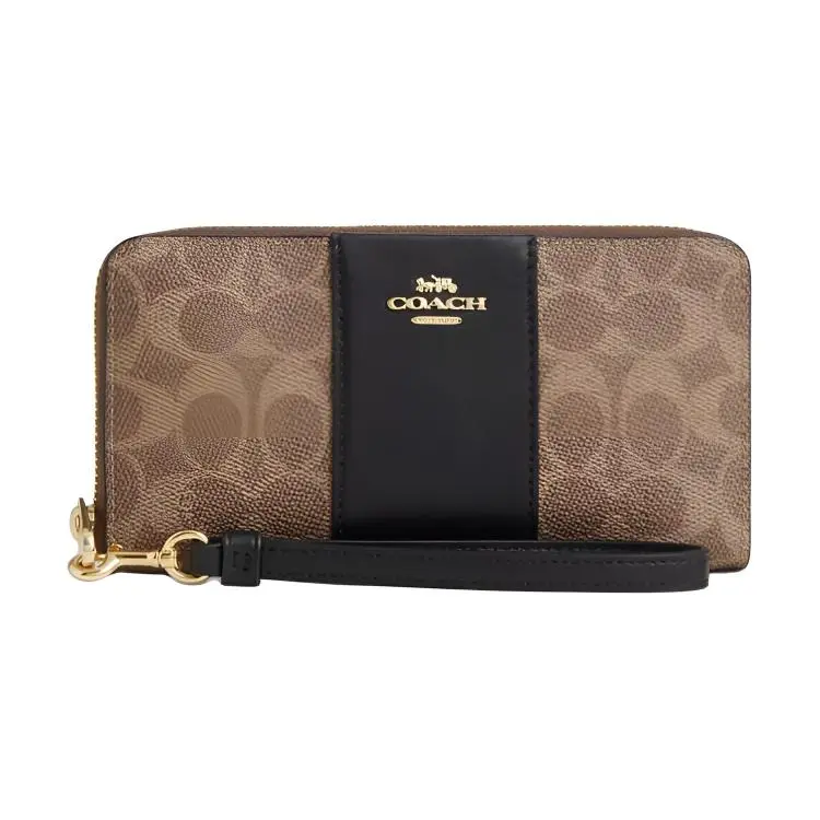 COACH Coated Canvas Wallet Women's Tan & Black