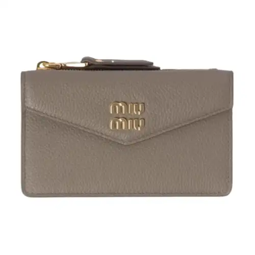 MIU MIU Textured Leather Card Holder Women's Clay Gray