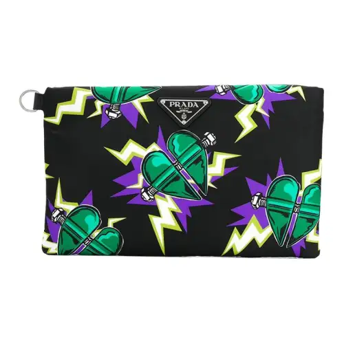 PRADA Luggage Collection Print Nylon Clutch Women's Black/Green