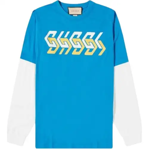 GUCCI T Shirts Men's Blue Crew Neck Moderate Straight Fit