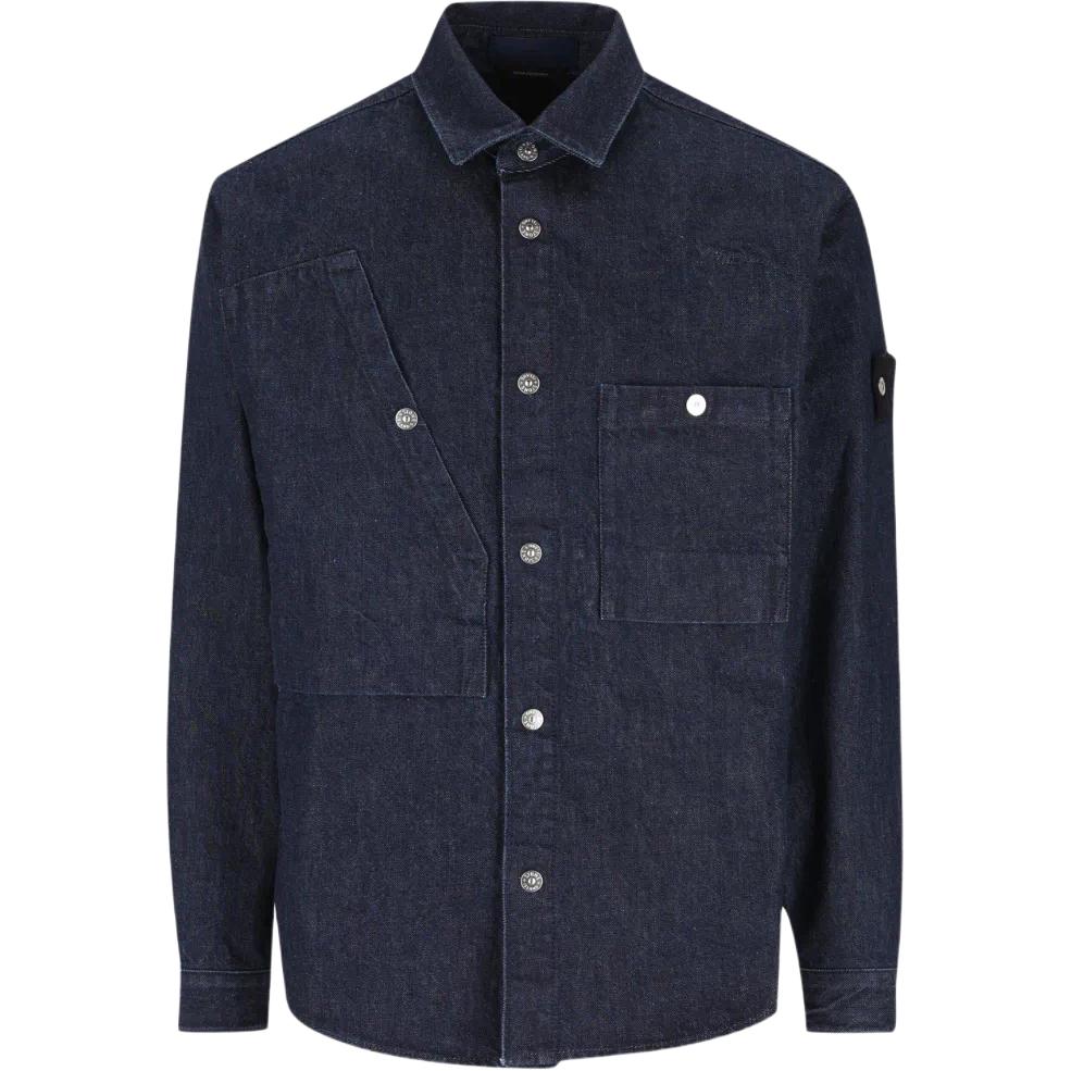 STONE ISLAND Stone Island Denim Research Denim Series DENIM-RINSED 13.5oz washed denim jacket asymmetrical pocket long-sleeved jacket shirt men's style