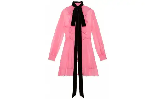 GUCCI Chiffon Ruffled Mini Dress Pink
