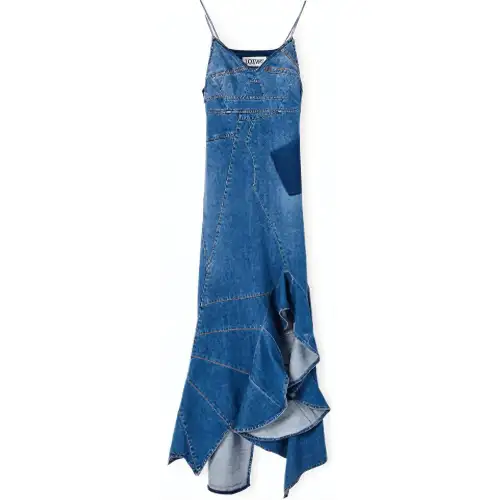 Loewe asymmetric denim ruffle dress