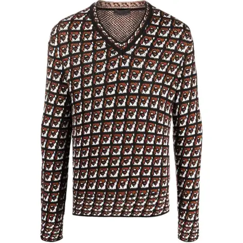 PRADA Cashmere Sweaters Men's Brown V Neck Moderate