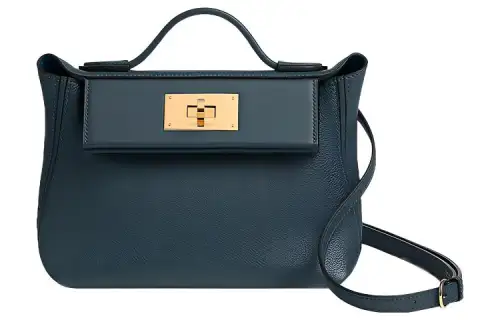 HERMES 24/24 Evercolor Swift Leather Handbag Mini Women's Prussian Blue & Black