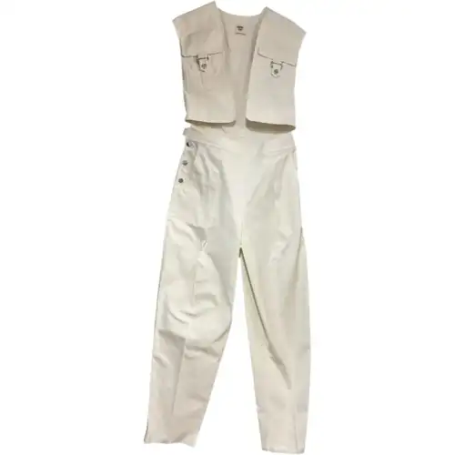 HERMES Casual Pants Women's Beige Moderate Straight Fit Pants
