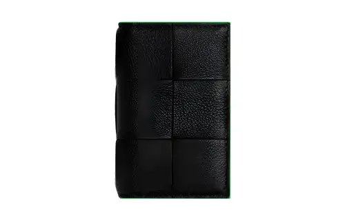 Bottega Veneta Calfskin With Lambskin Card Holder Men's Black/Green
