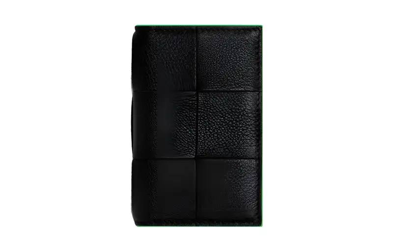 Bottega Veneta Calfskin With Lambskin Card Holder Men's Black/Green