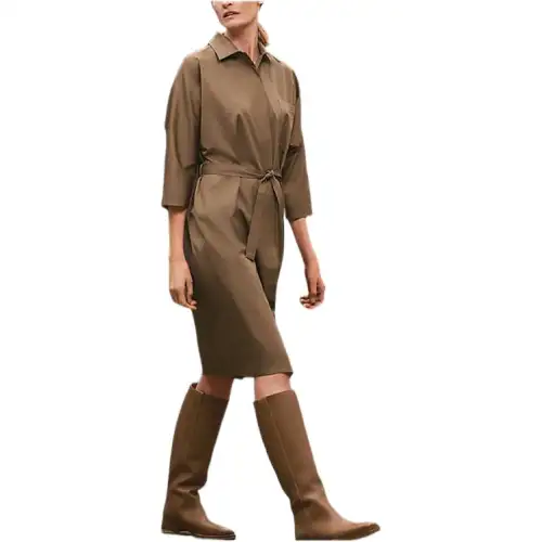 HERMES Long Sleeved Dresses Women's Brown Lapel Moderate Short