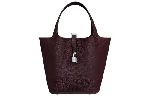 HERMES Picotin Lock Clemence Bullock Leather Basket Bag, Bucket Bag, Handbag 22 Women's 0G Rouge Sellier Saddle Red