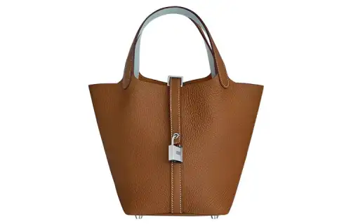 HERMES Picotin Lock Clemence With Swift Calfskin Basket Bag, Bucket Bag, Handbag 18 Women's 45 Marron Fonce Dark Brown