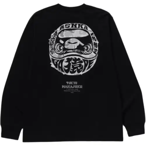 A BATHING APE Japan limited FW25 Harajuku store limited ape print pattern round neck long-sleeved T-shirt, same style for men and women