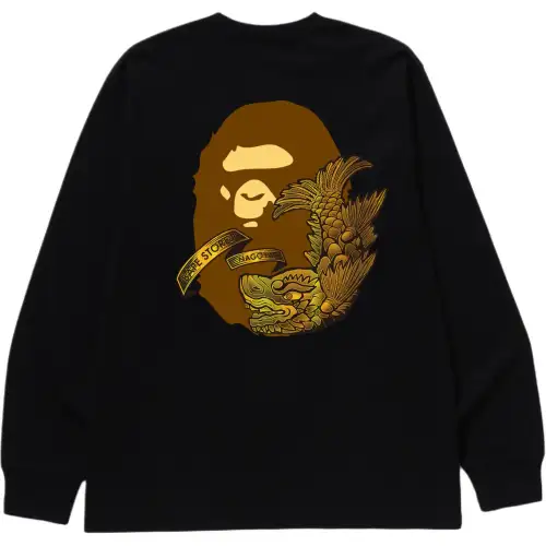 A BATHING APE Japan limited FW25 Nagoya store limited monkey print pattern casual long-sleeved T-shirt, same style for men and women