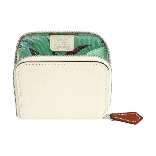 HERMES Silk'In Epsom Calfskin Silk Lining Coin Purse Women's White