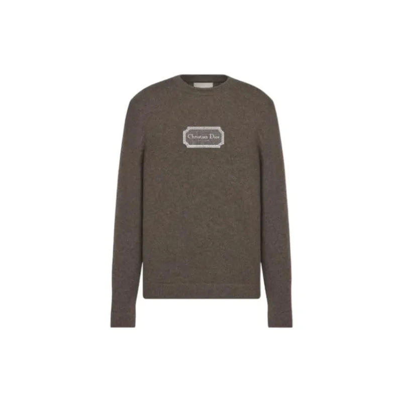 DIOR Cashmere Sweaters Men's Brown Crew Neck Moderate