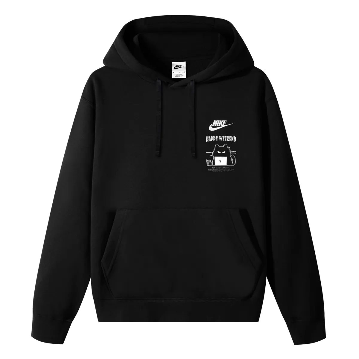 Nike Sportswear Club Overworked Cat Fleece Lined Hooded Comfortable Casual Long Sleeved Sweatshirt Unisex Black