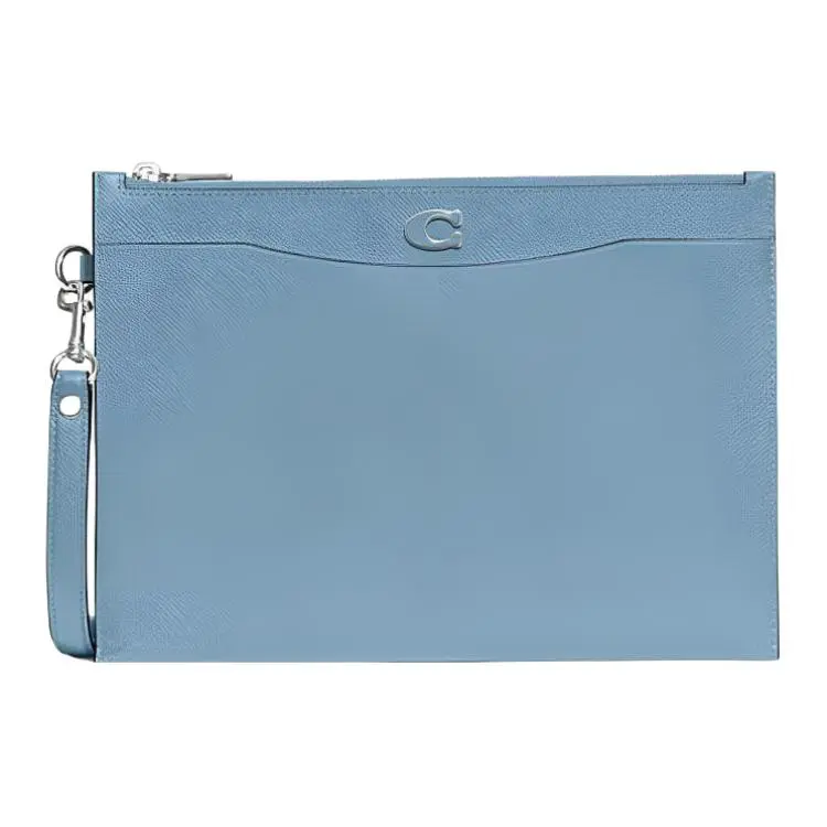 COACH Wristlet Canvas With Leather Pochette Clutch Large Women's Blue