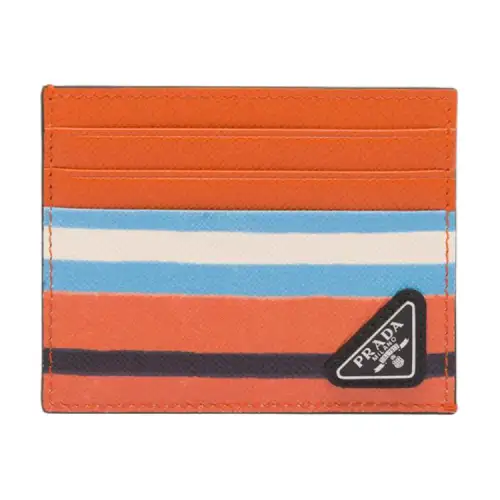 PRADA Leather Card Holder Men's Orange