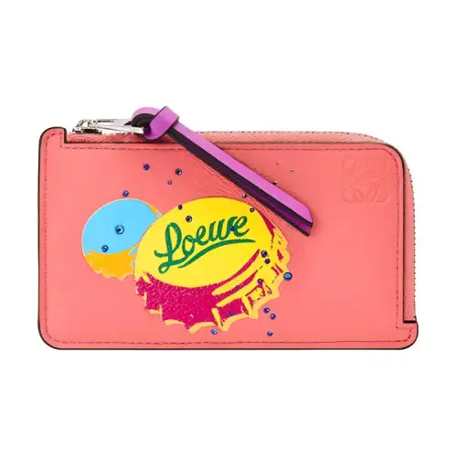 LOEWE Cow Leather Card Holder Women's Coral Powder