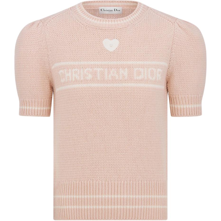 DIOR Dior SS26 Early Spring Ready-to-Wear Series Puff Sleeve Effect Heart Pattern Logo Round Neck Short Sleeve Sweater Women's