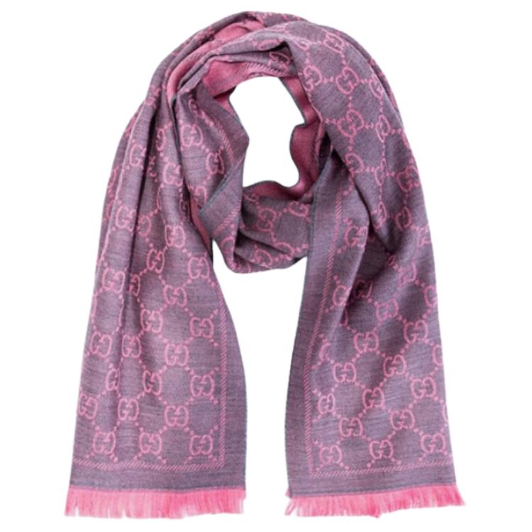 Женский шарф Gucci Double G (серо-розовый)