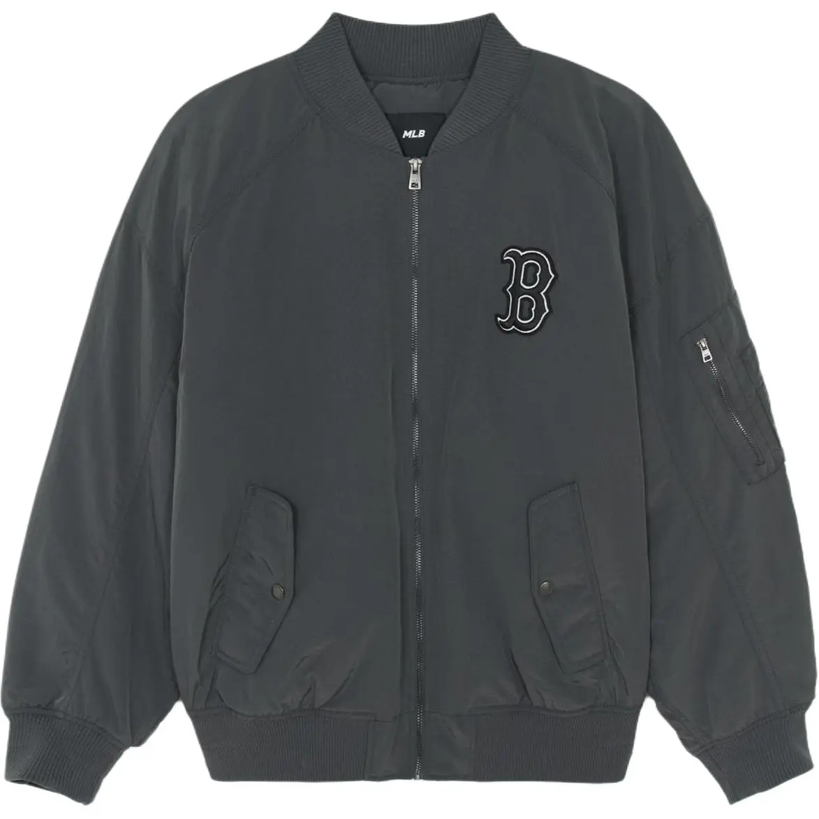 MLB Puffer Jackets Men's Charcoal Gray Baseball Collar Moderate Straight Fit