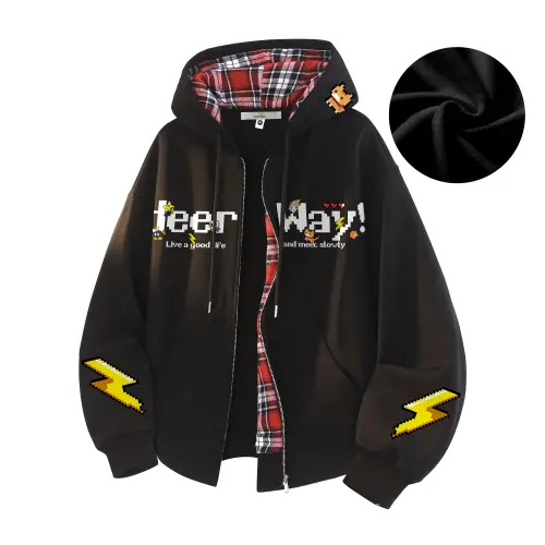 DEERWAY Retro cartoon fleece jacket with zipper, cardigan, hoody for men and women, American style, with your logo imprint, oversize