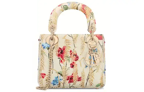 DIOR Cow Leather Handbag Mini Women's Beige