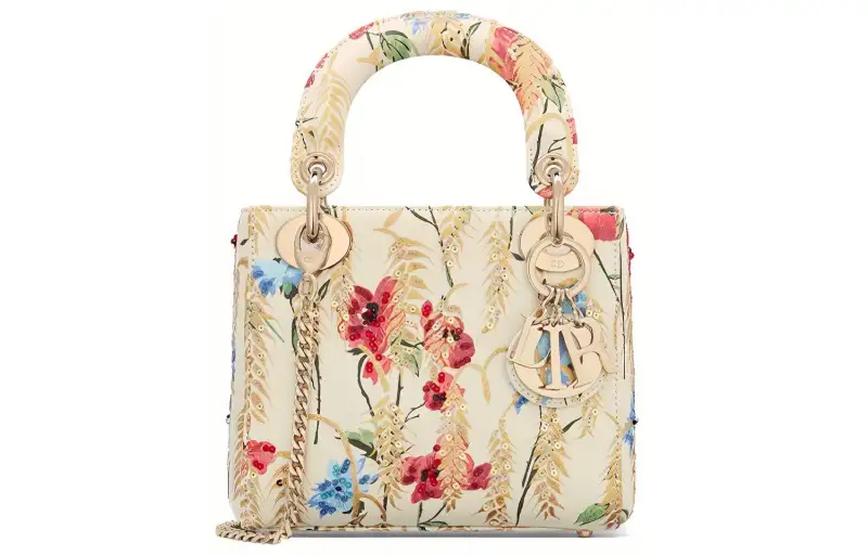 DIOR Cow Leather Handbag Mini Women's Beige