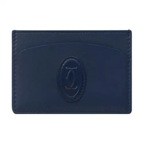 CARTIER Cow Leather Card Holder Women's Midnight Blue