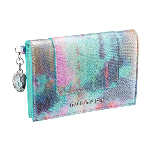BVLGARI Serpenti Forever Water Snake Skin With Cow Leather Wallet, Card Holder Women's