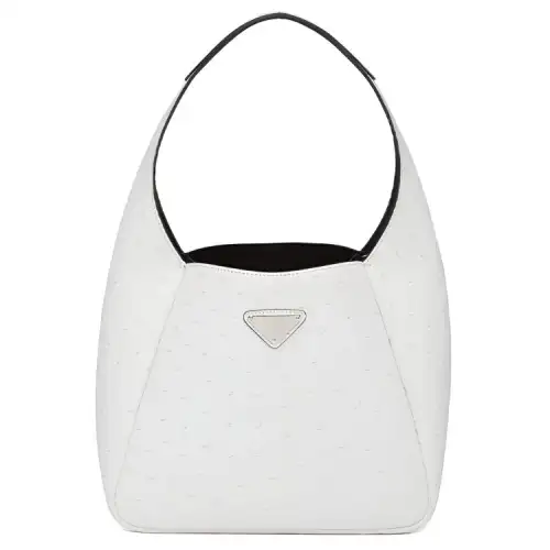 PRADA Luggage Collection Ostrich Leather Shoulder Bag, Handbag Women's White/Black
