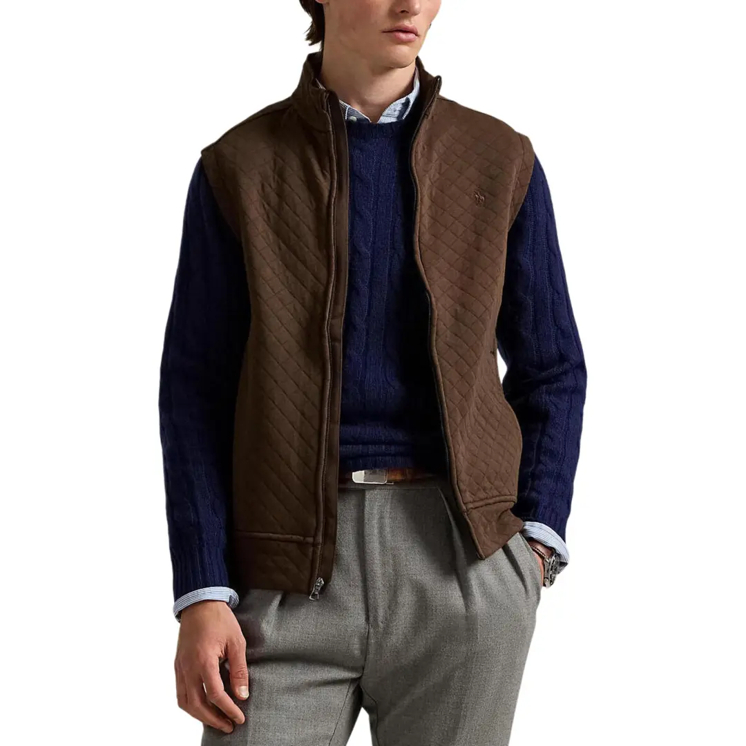 Polo Ralph Lauren Vests Men's Brown Stand Collar Moderate Knitted Fabric