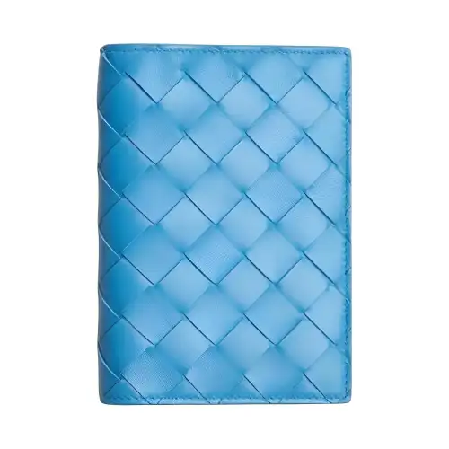 Bottega Veneta Lambskin With Calfskin Wallet, Passport Holder Regular Women's Blue