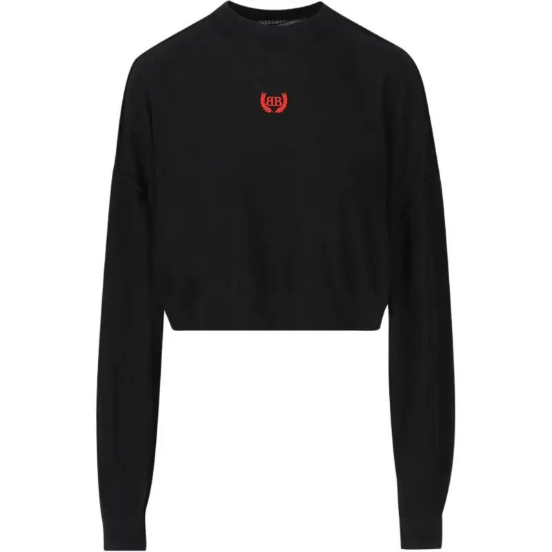 Balenciaga Logo Embroidered Cropped Sweater